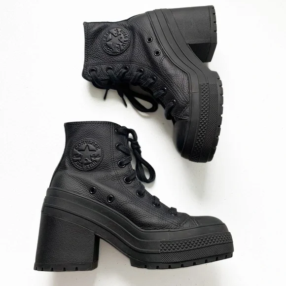 Converse | Chuck 70 De Luxe Heel Black Leather Platform Chunky Sz 7 A06145C - Picture 6 of 16